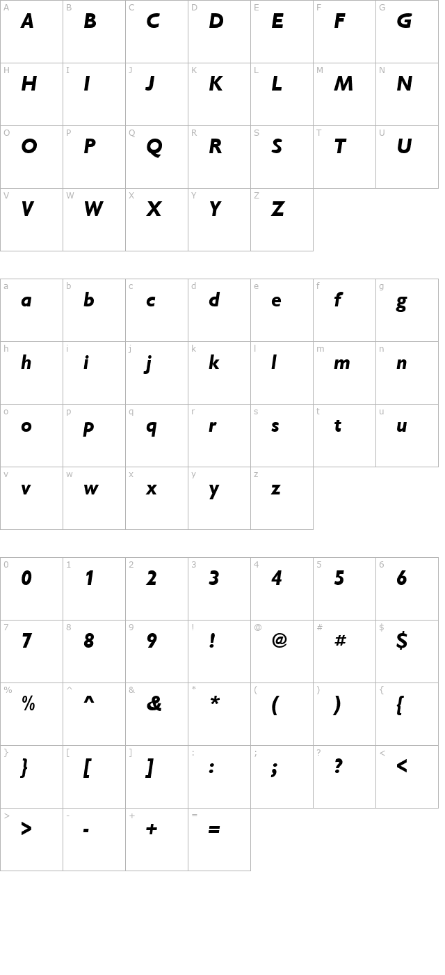 chantilly-bold-italic character map