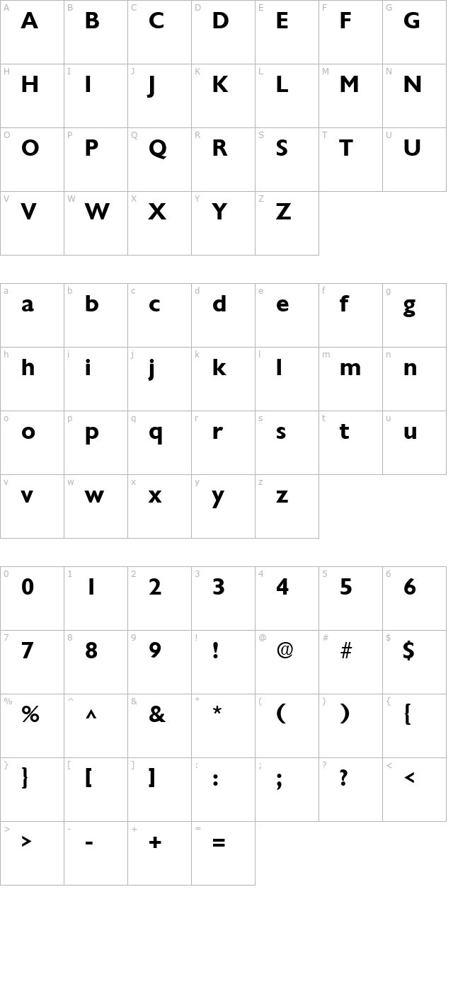 Chantilly Bold character map