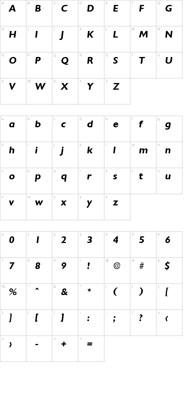 Chantilly-DemiBoldIta character map