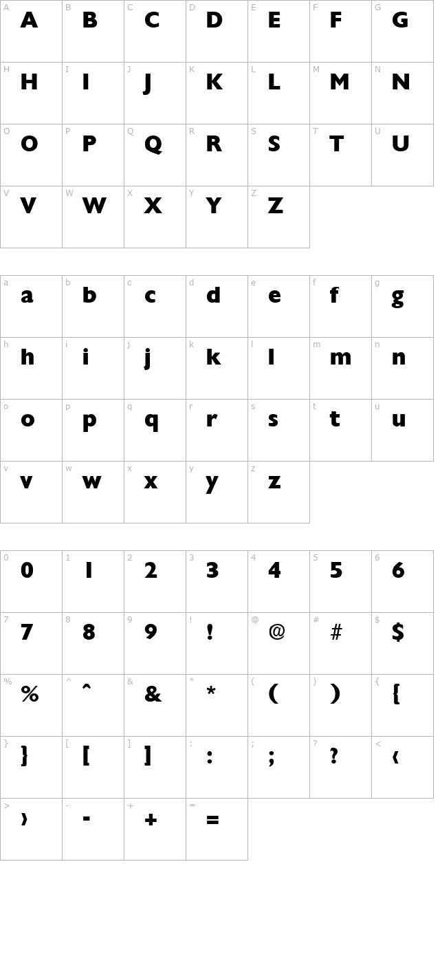 chantilly-extrabold character map