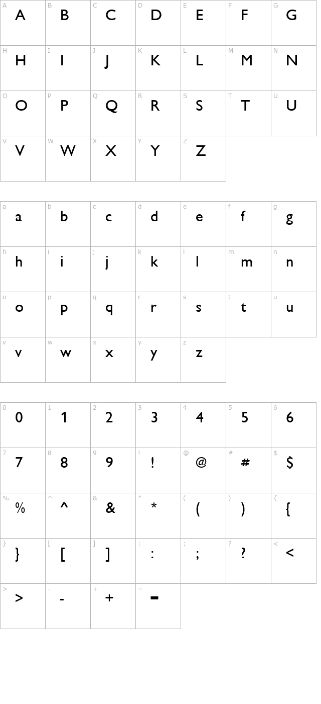 Chantilly Regular character map