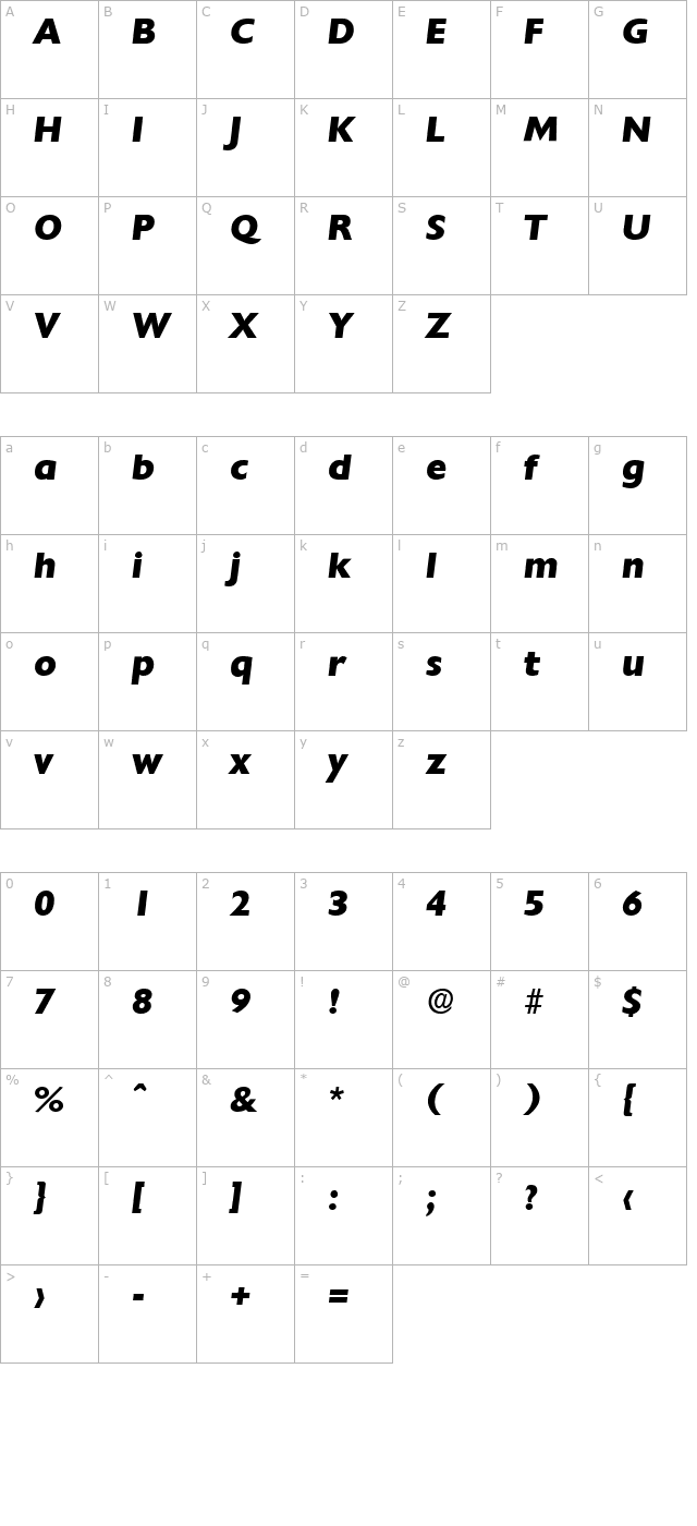 Chantilly-Serial-ExtraBold-RegularItalic character map