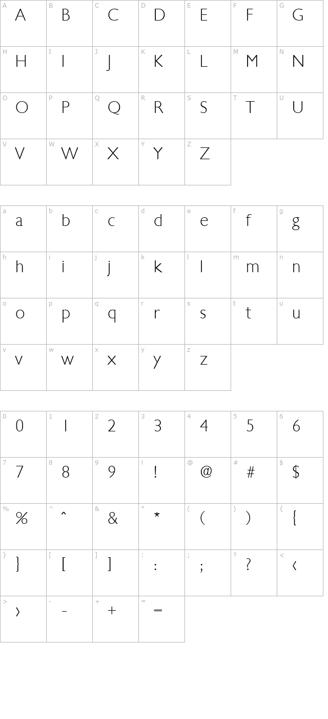 chantilly-serial-extralight-regular character map