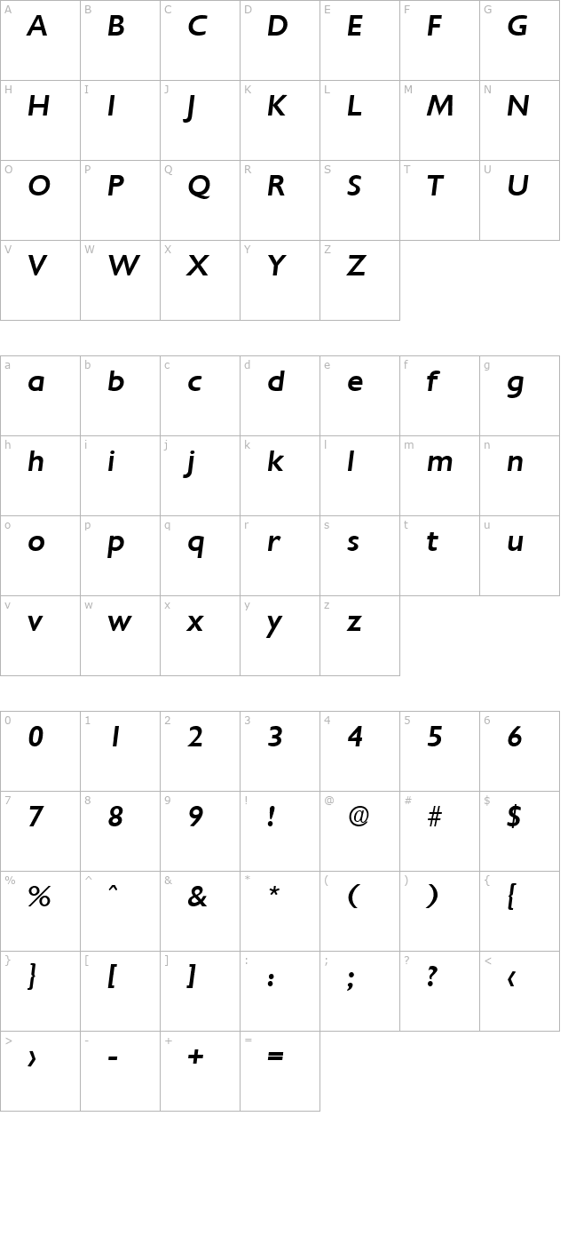 Chantilly-Serial-Medium-RegularItalic character map