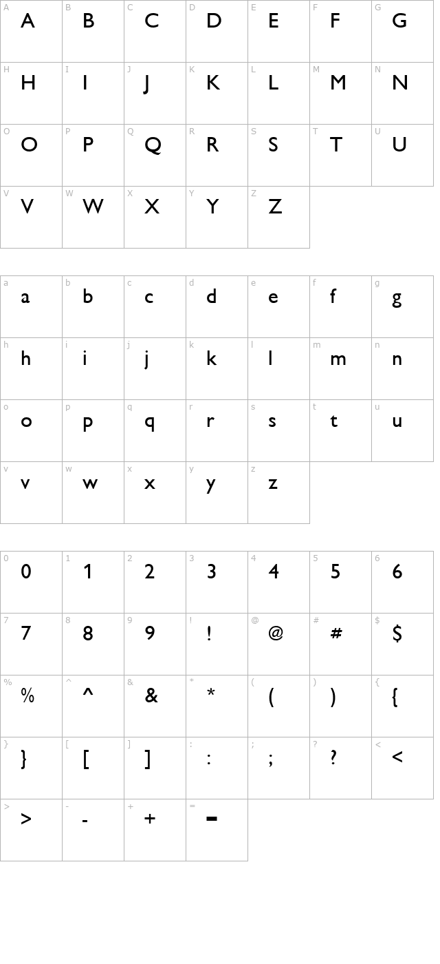 ChantillyM Regular character map