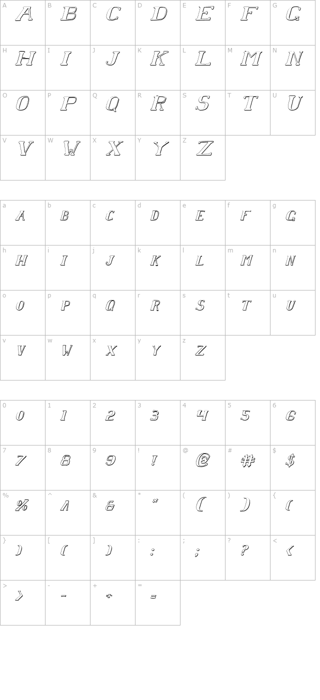 Chardin Doihle Shadow Italic character map