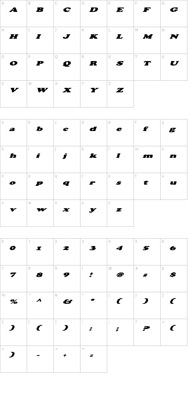 Charlemagne Italic character map