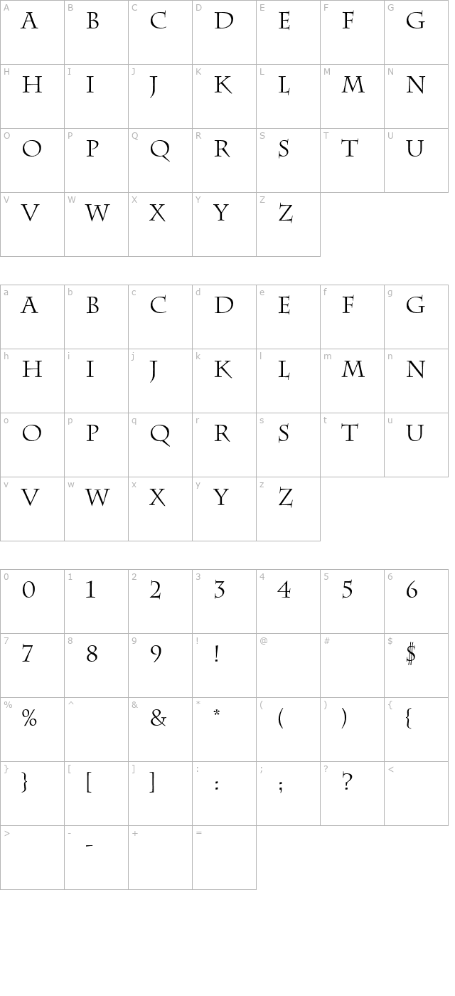 charlemagne-regular character map