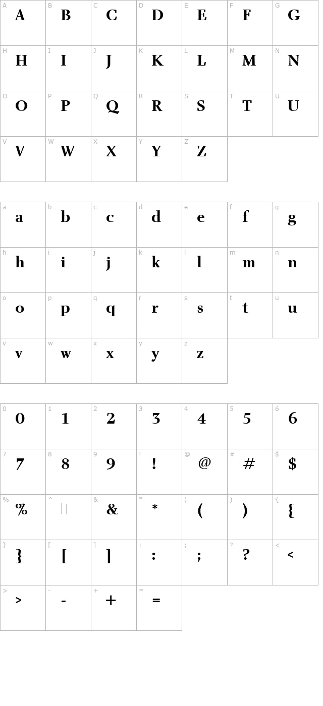 Charlotte Bold Plain character map