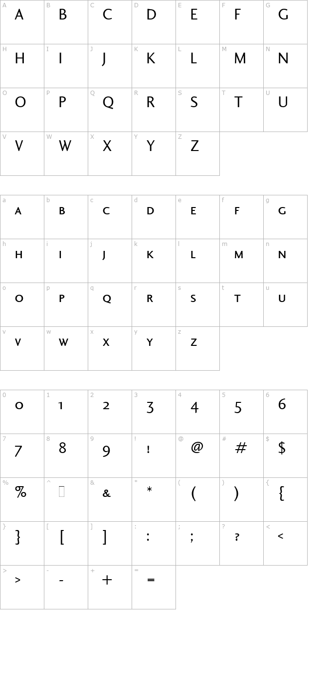 Charlotte Sans Small Caps LET character map