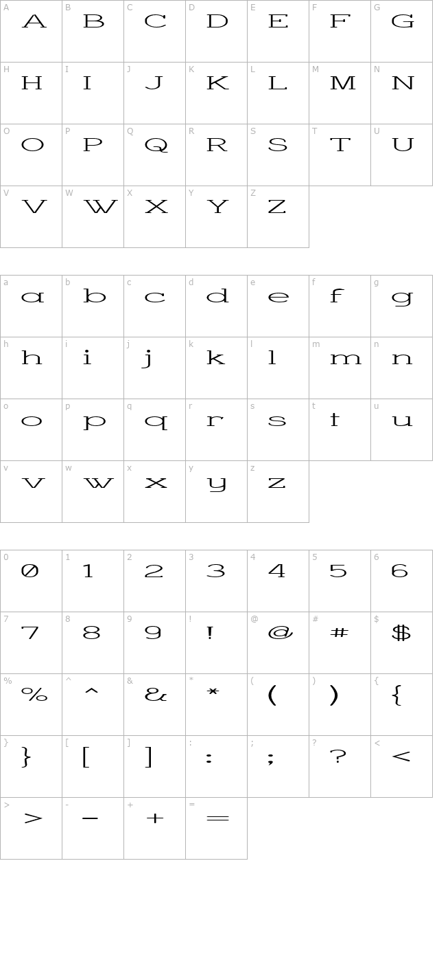 Charrington Superwide character map