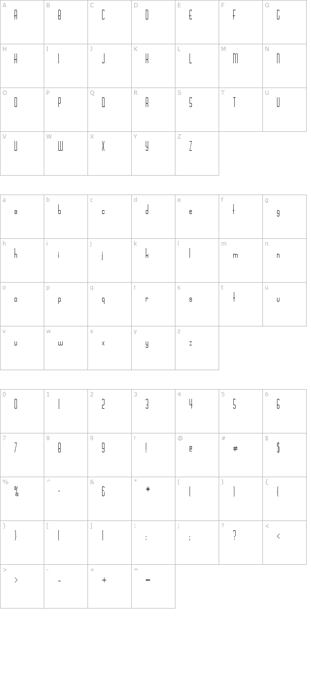 Chasline Medium character map