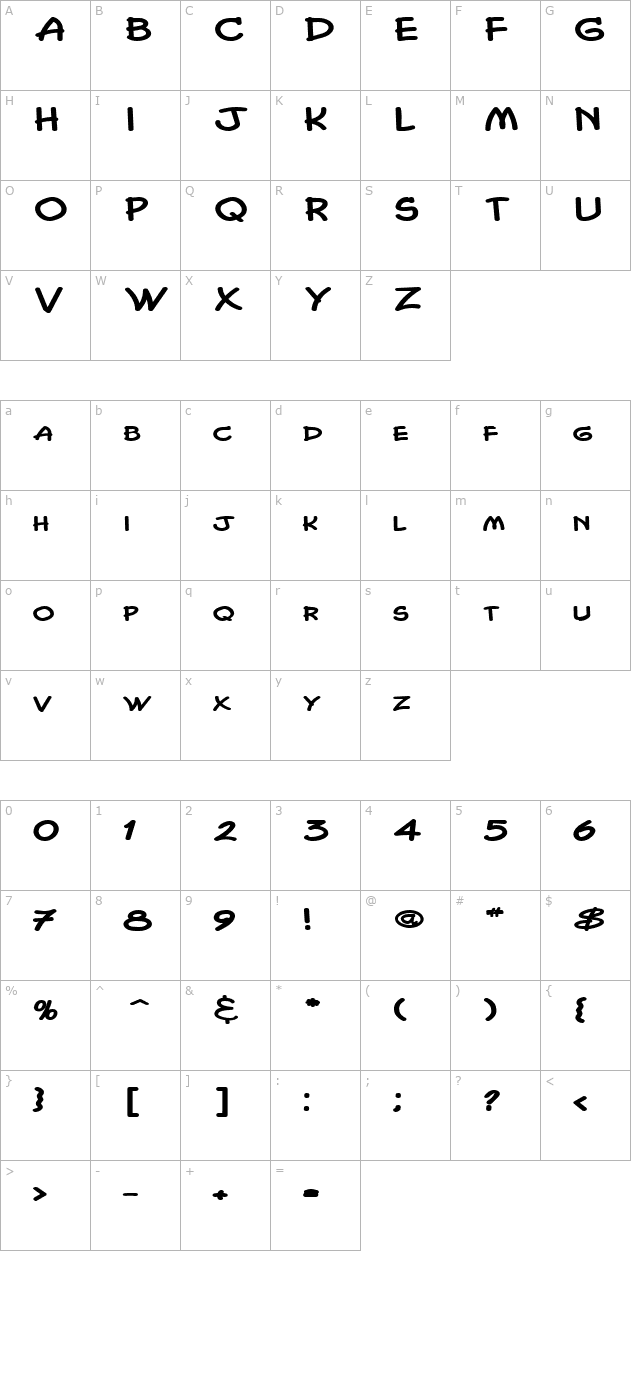 Chasm Extended Bold character map