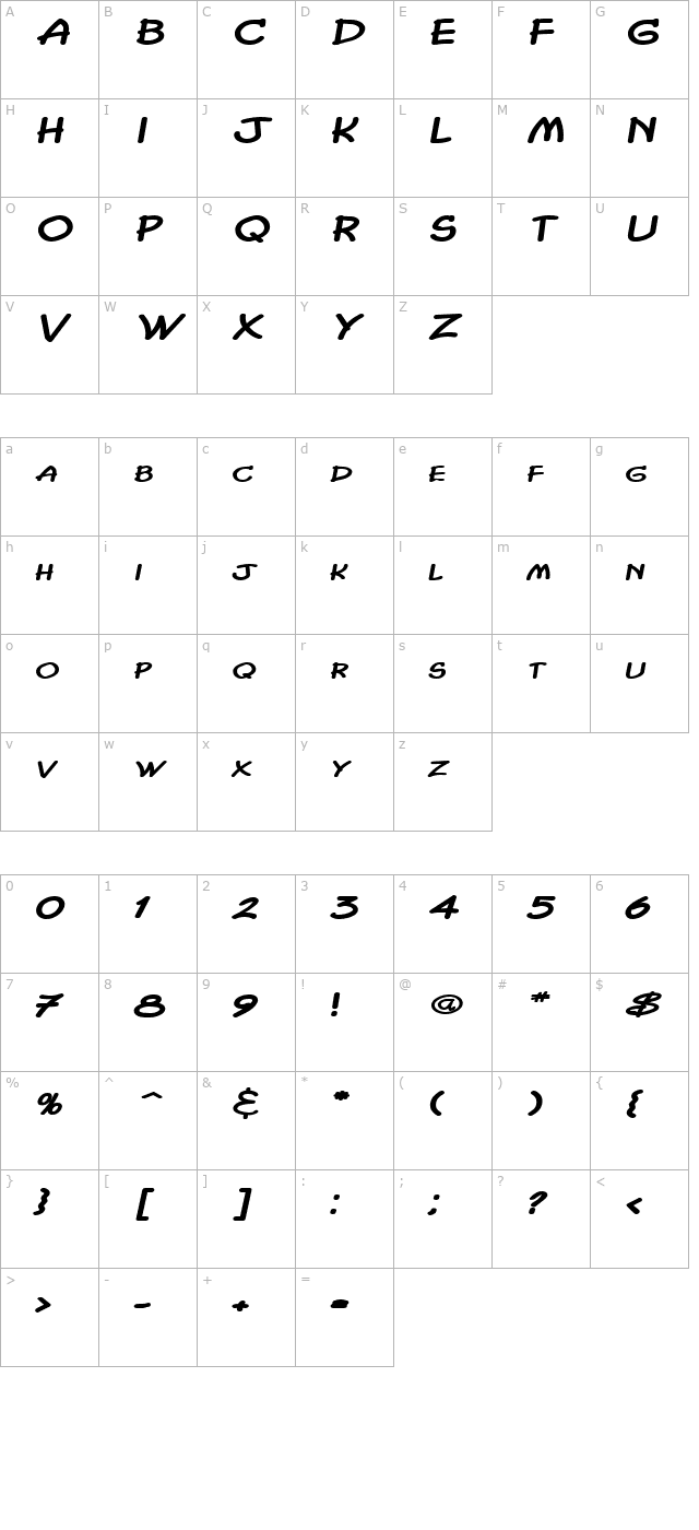 Chasm Extended BoldItalic character map