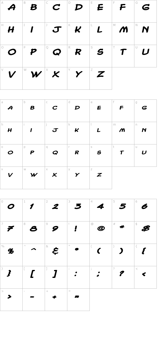 Chasm Extended Heavy Italic character map