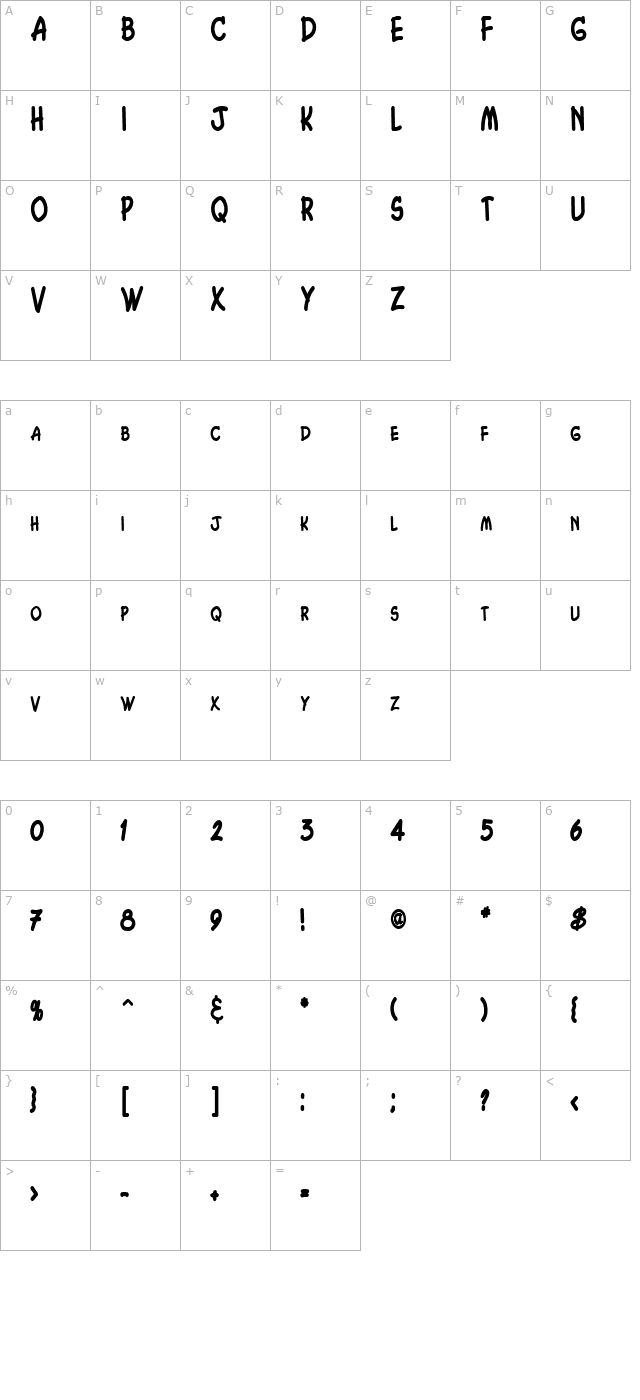 Chasm Thin Bold character map