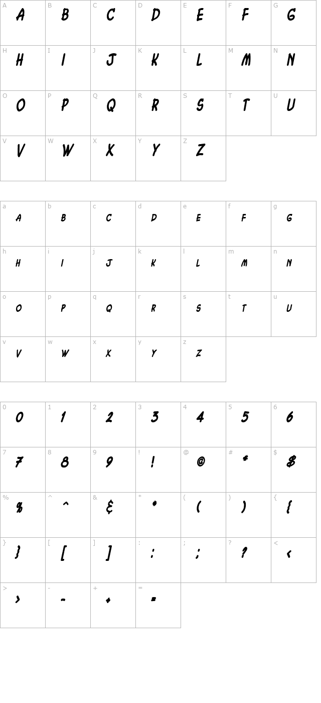 Chasm Thin BoldItalic character map