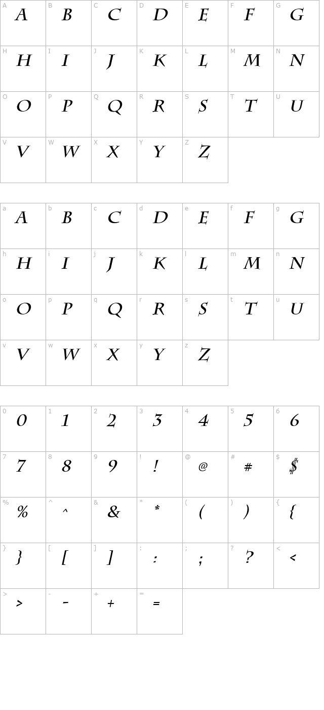 Chattsworth Bold Italic character map
