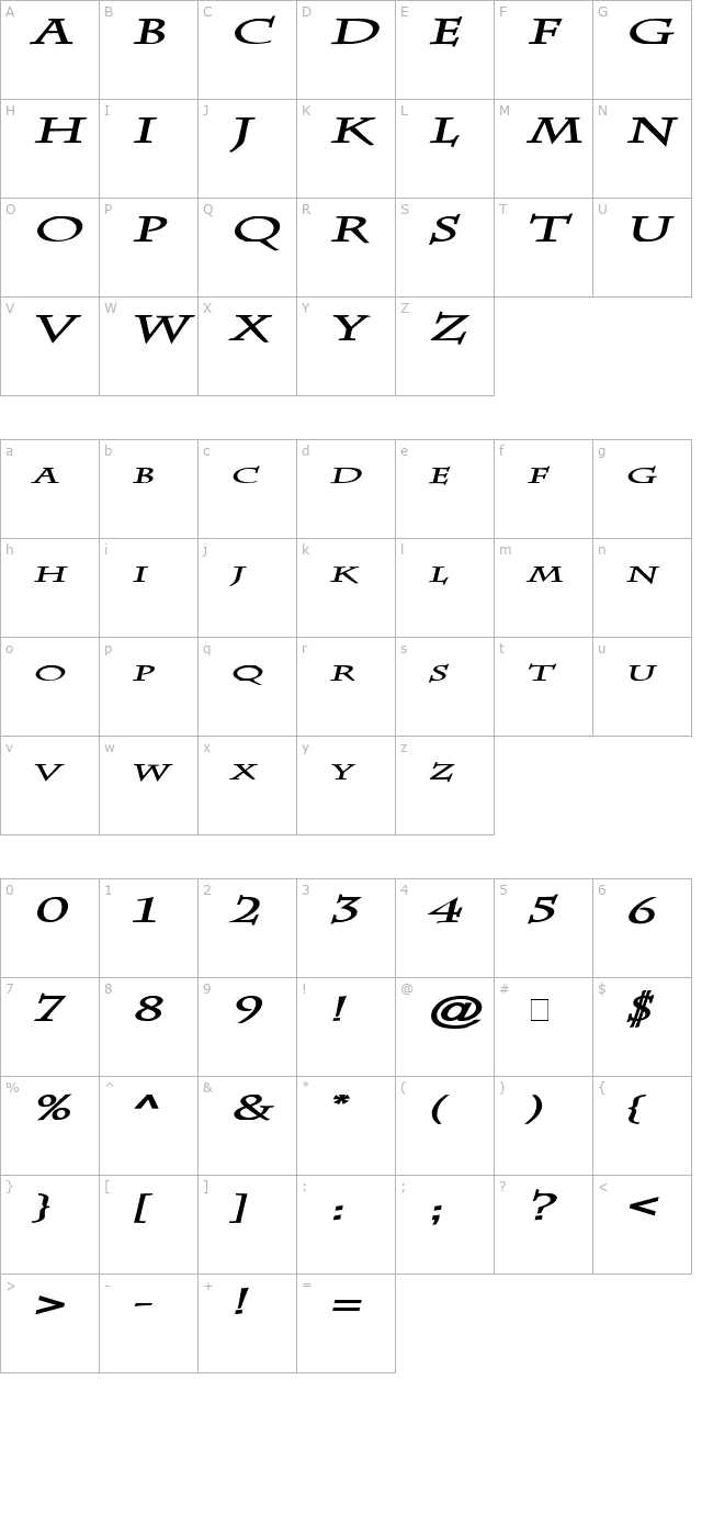 Chaz Extended Bold Italic character map