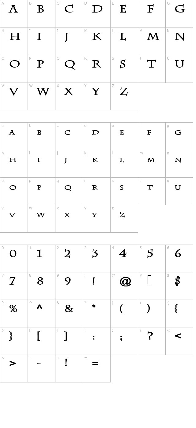 chaz-wide-bold character map