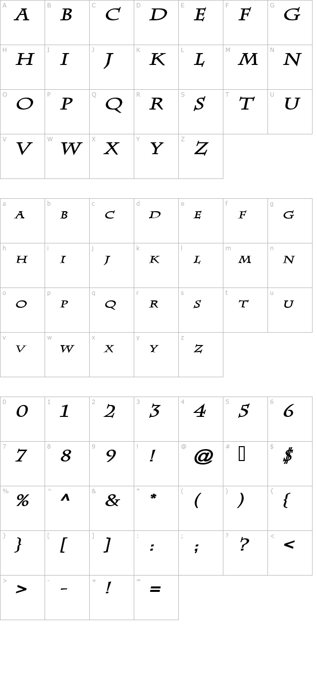 chaz-wide-bolditalic character map