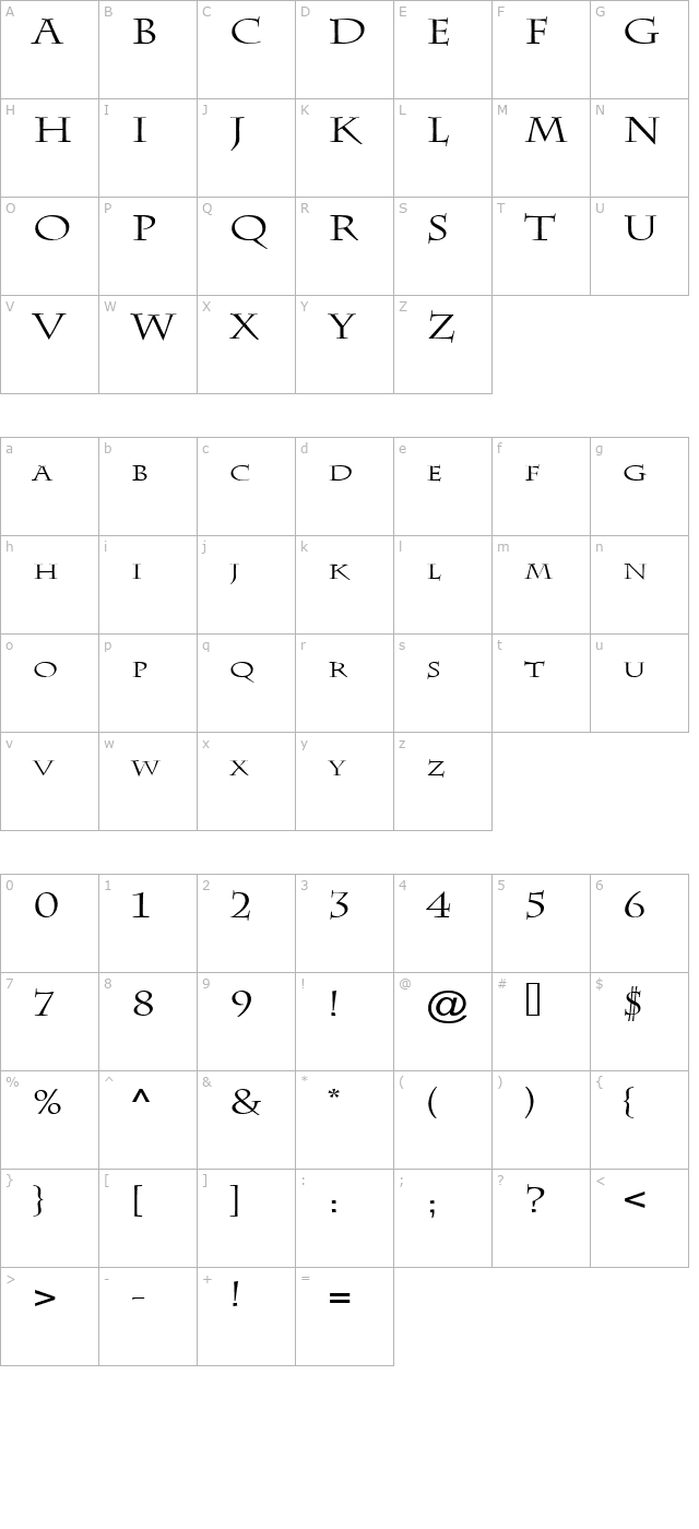 Chaz Wide Normal character map