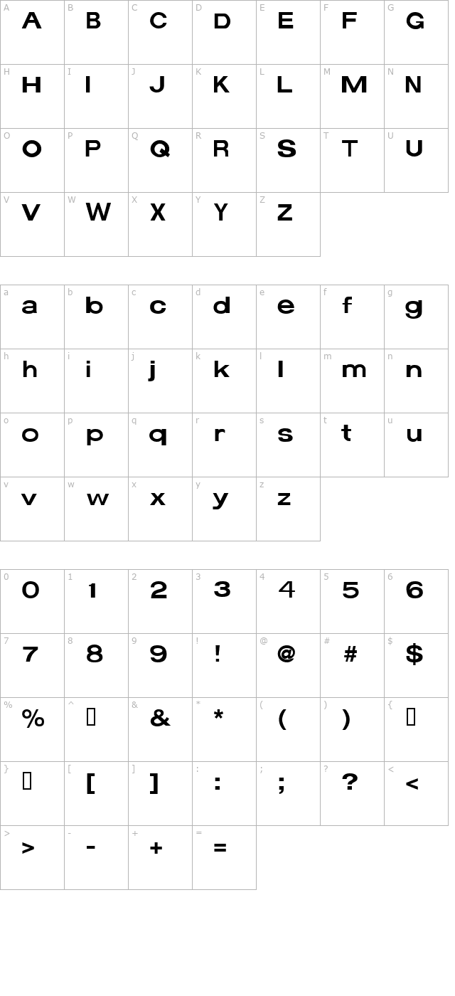 CheapSignage Standard character map