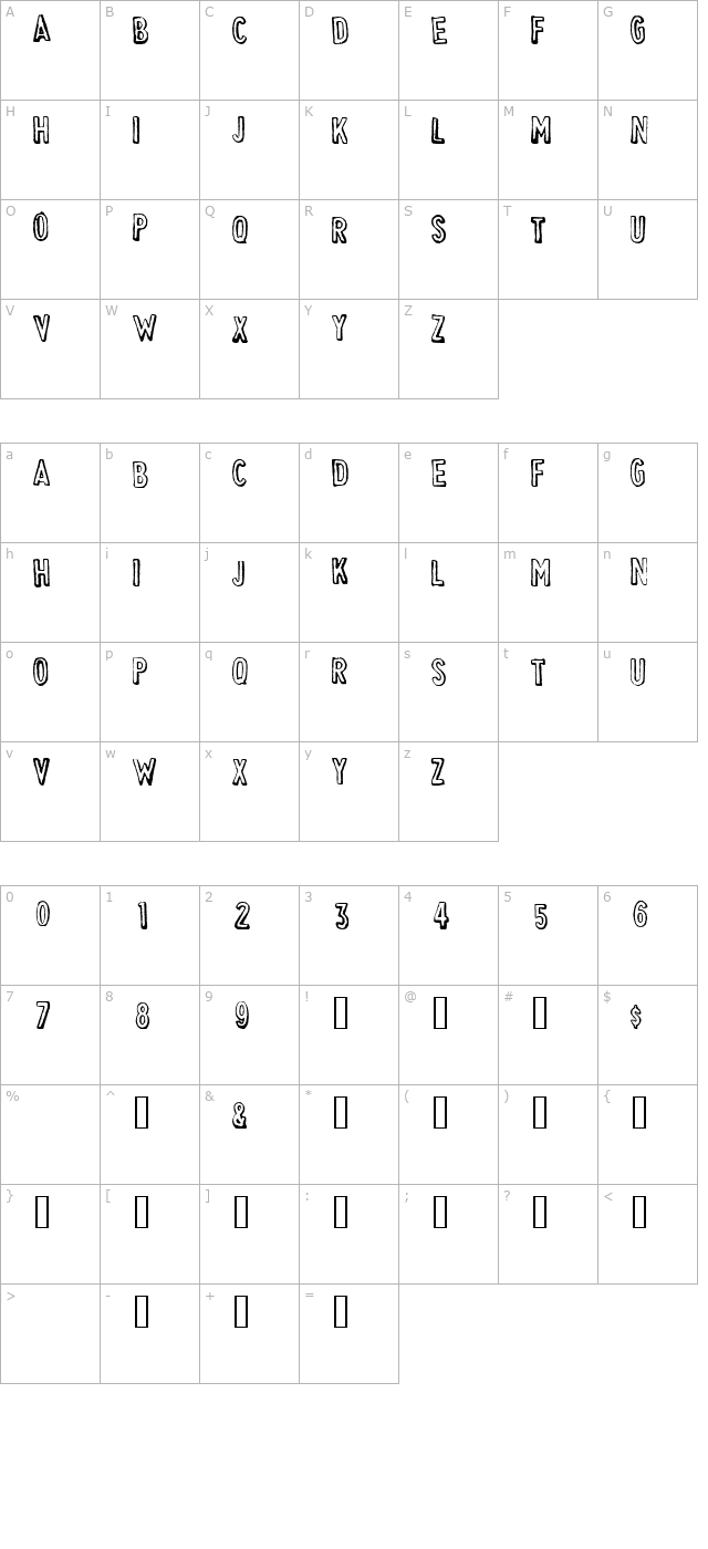 cheapskate-outline character map