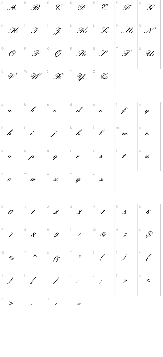 CheckQuillScriptSSK Bold character map