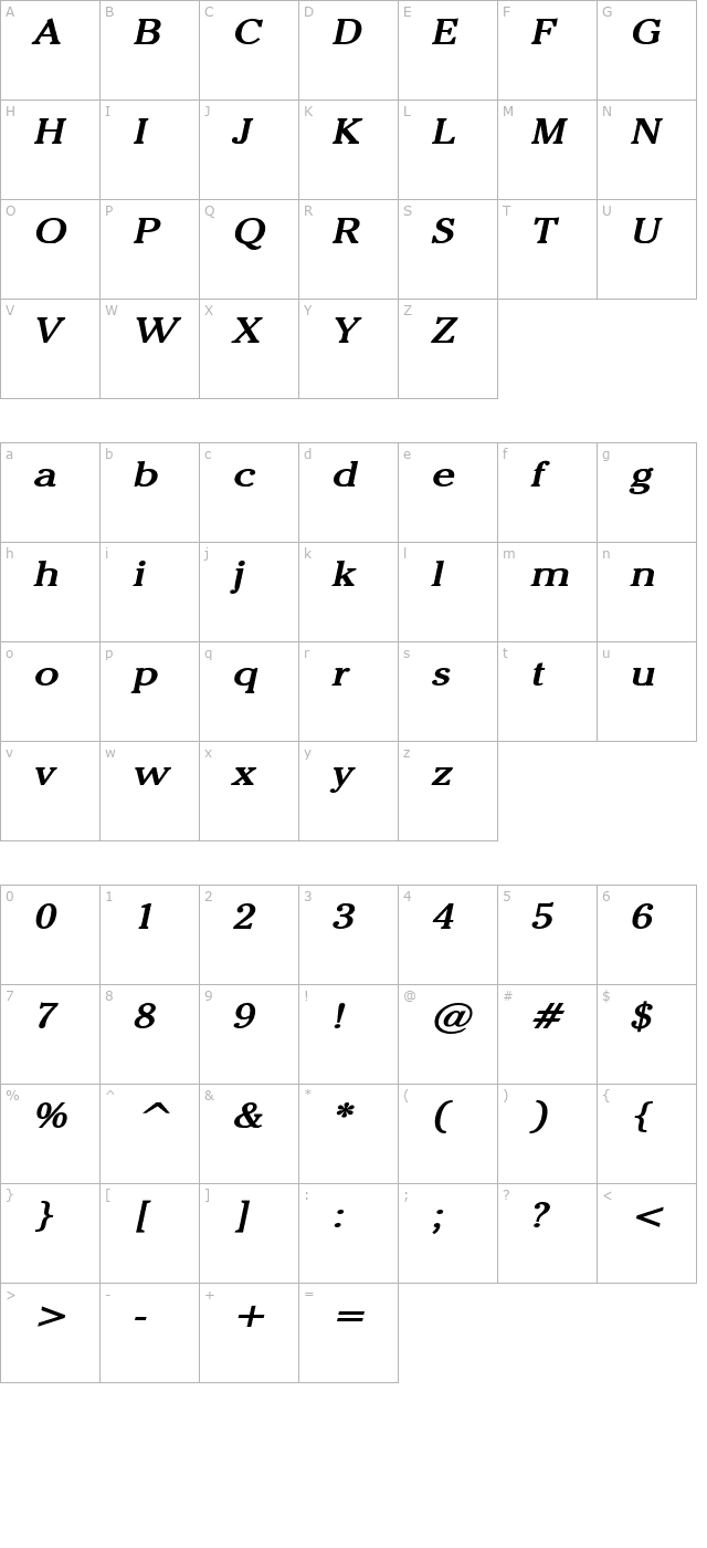 Chelsey Wide Bold Italic character map