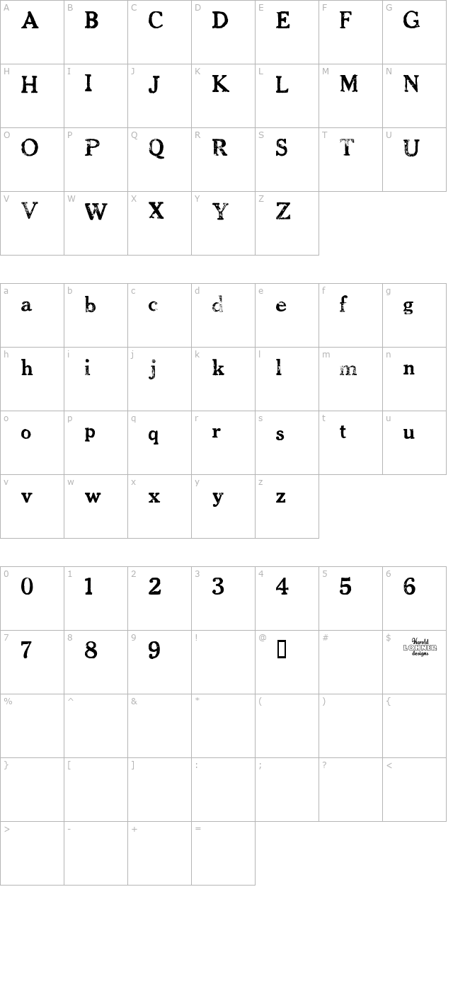 cheltpress-trial character map