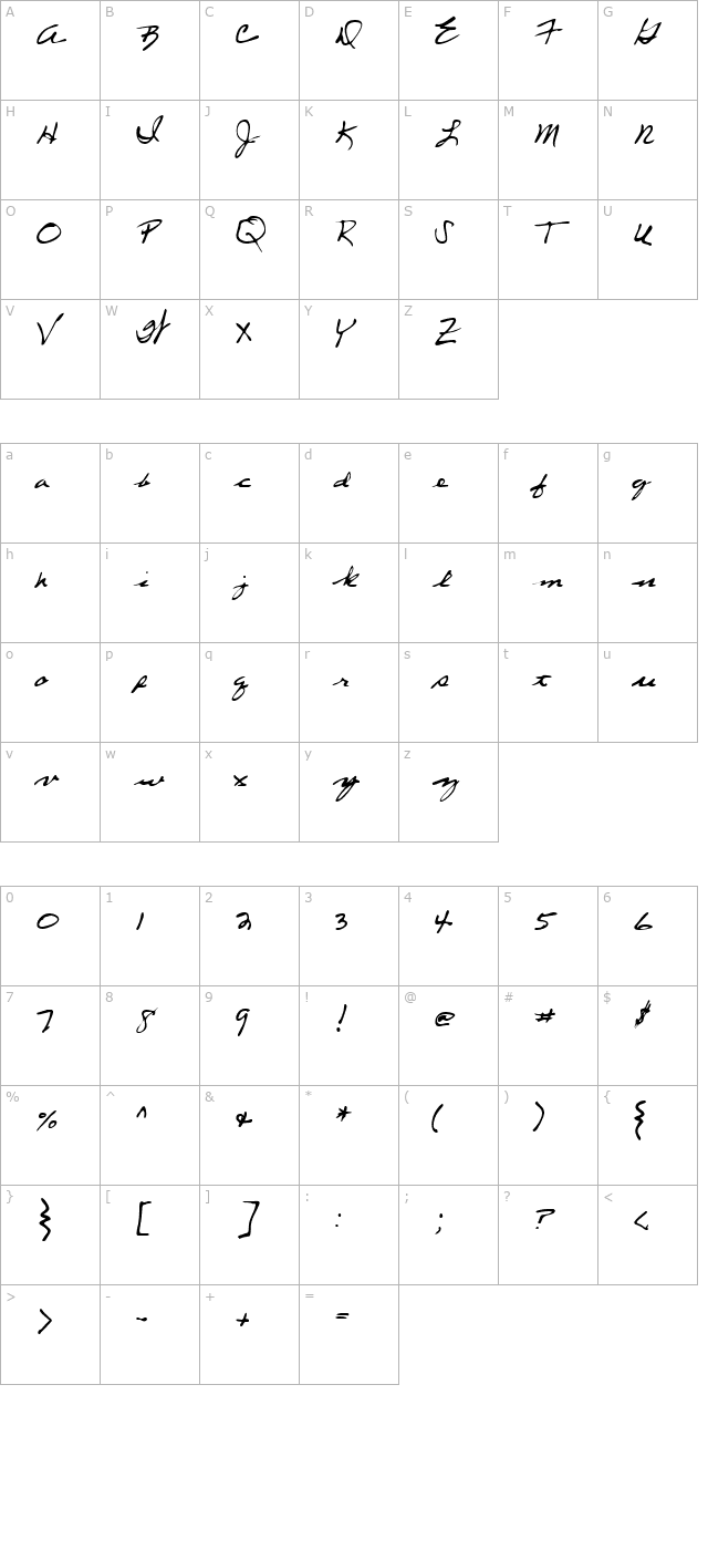 CherylsHand Regular character map