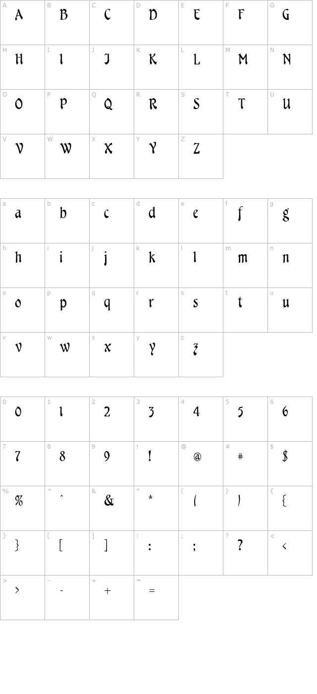 Cheshire Regular character map