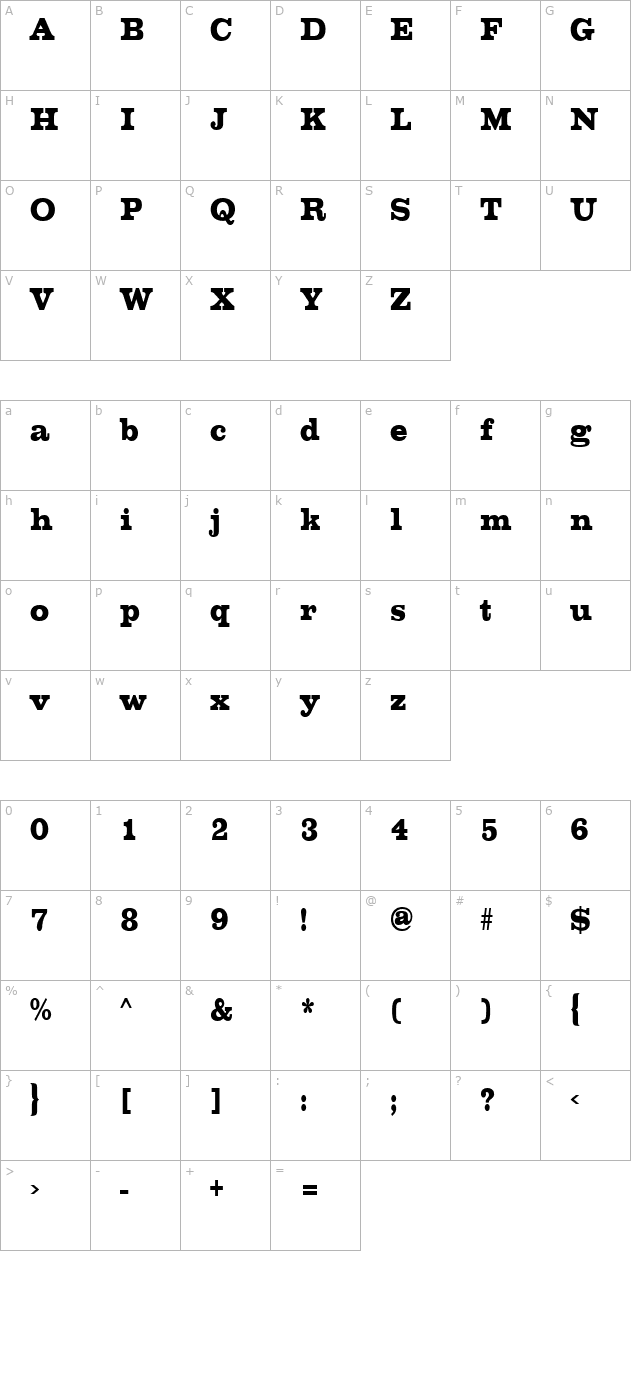 chesterfieldcondensed character map