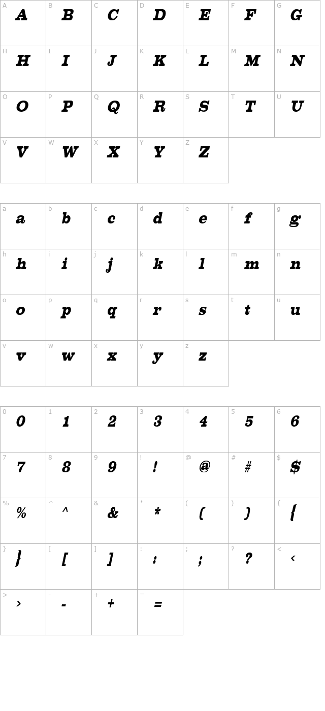 ChestnutCondensed Oblique character map