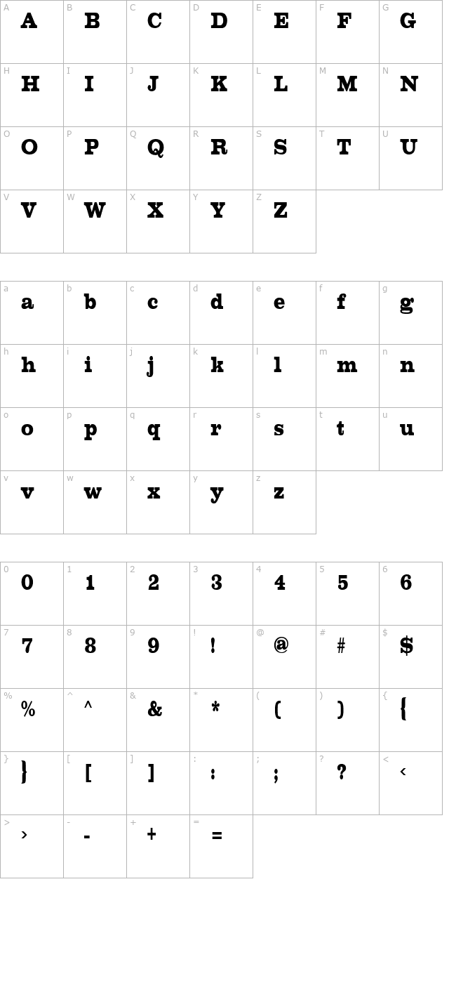 ChestnutCondensed character map