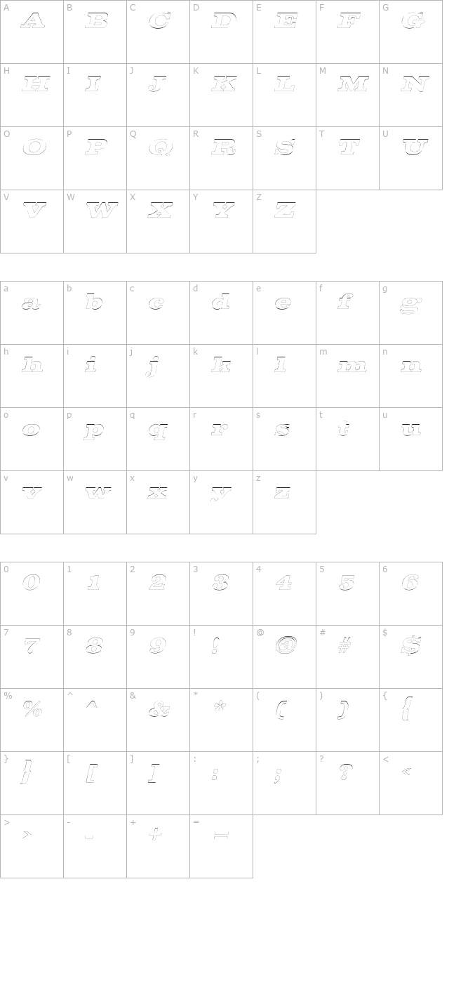 ChestnutOutline Oblique character map