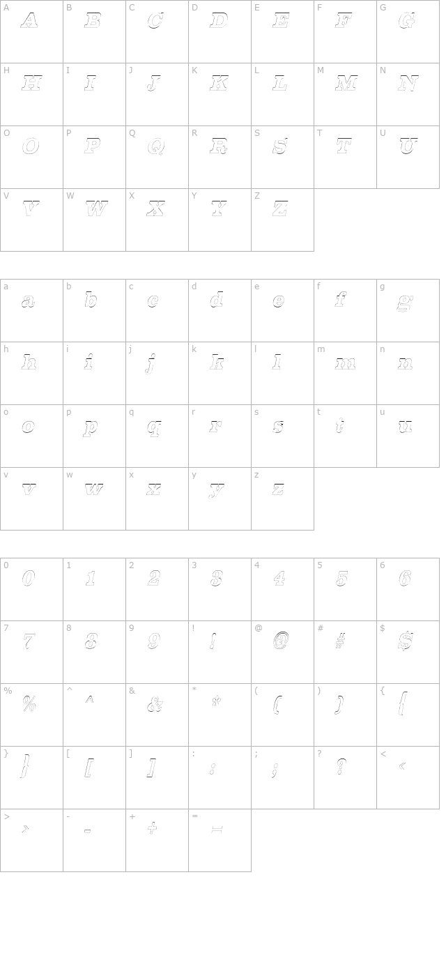 ChestnutOutlineCondensed Oblique character map