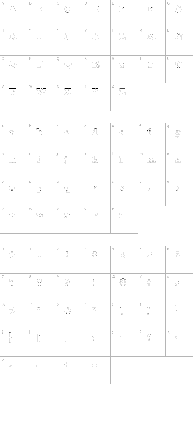 chestnutoutlinecondensed character map