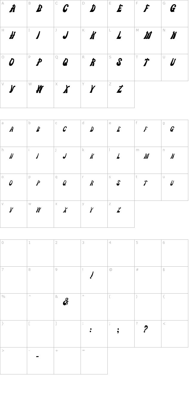 Chipper Display Bold character map