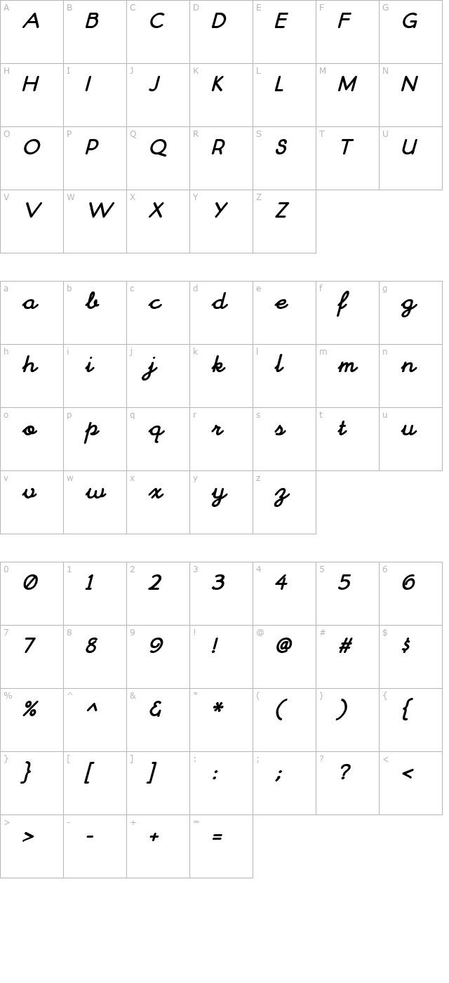 chitownscript-bold-italic character map