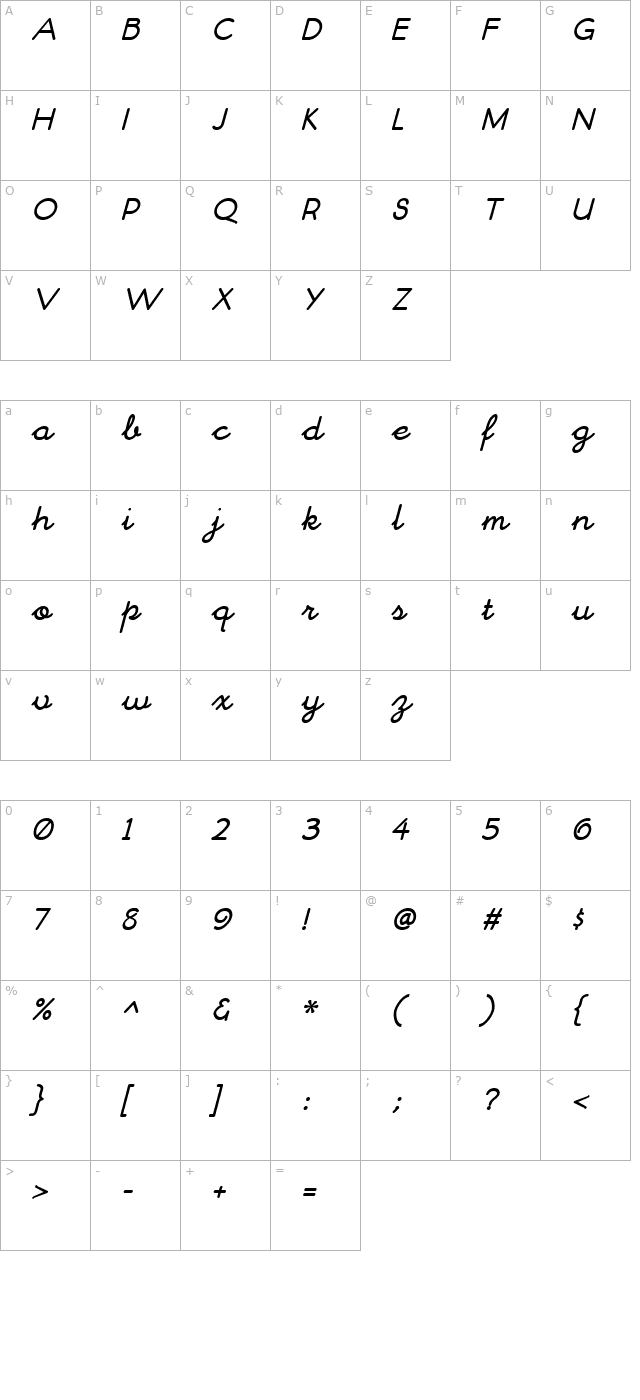 chitownscript-italic character map