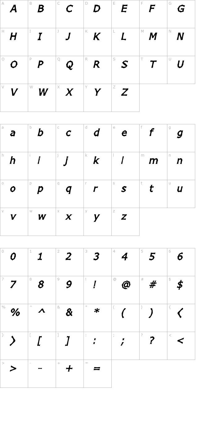 chizz-wide-high-italic character map