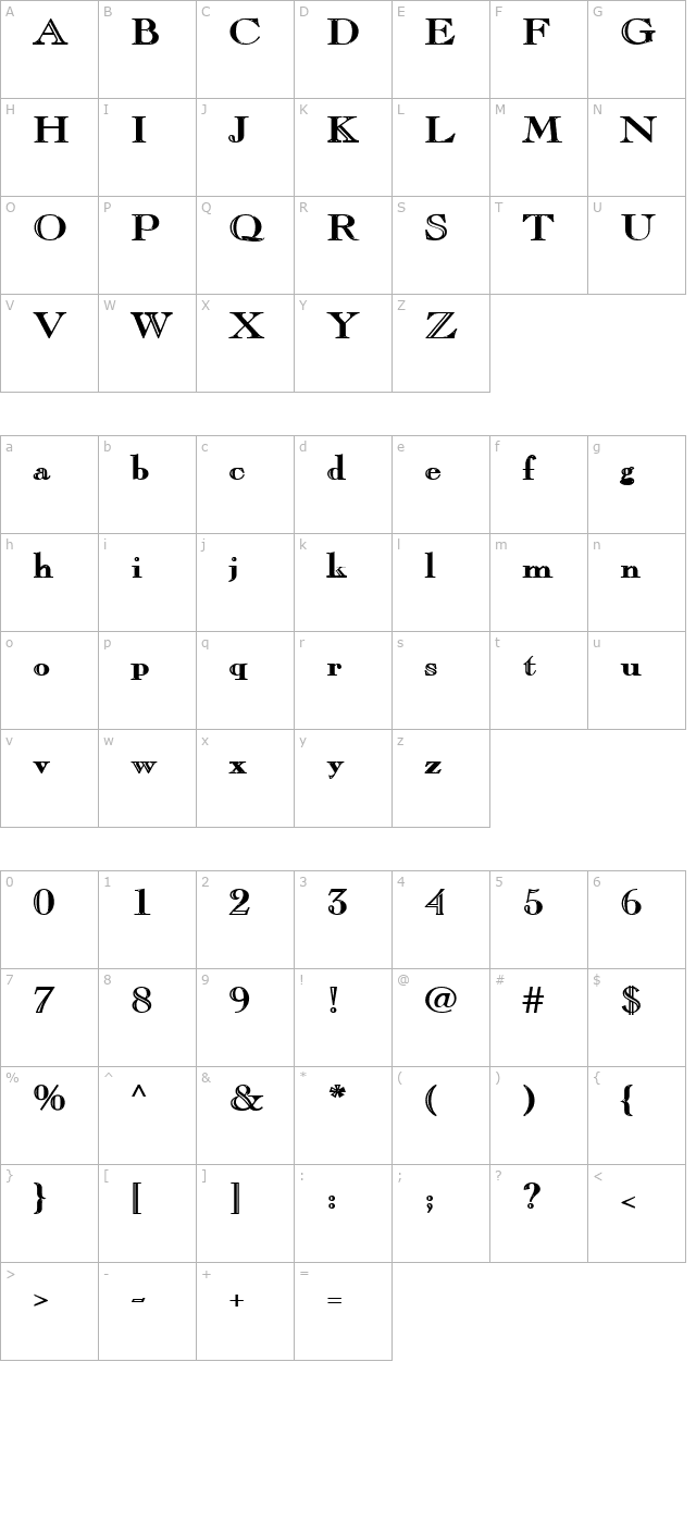 Chopin Bold character map