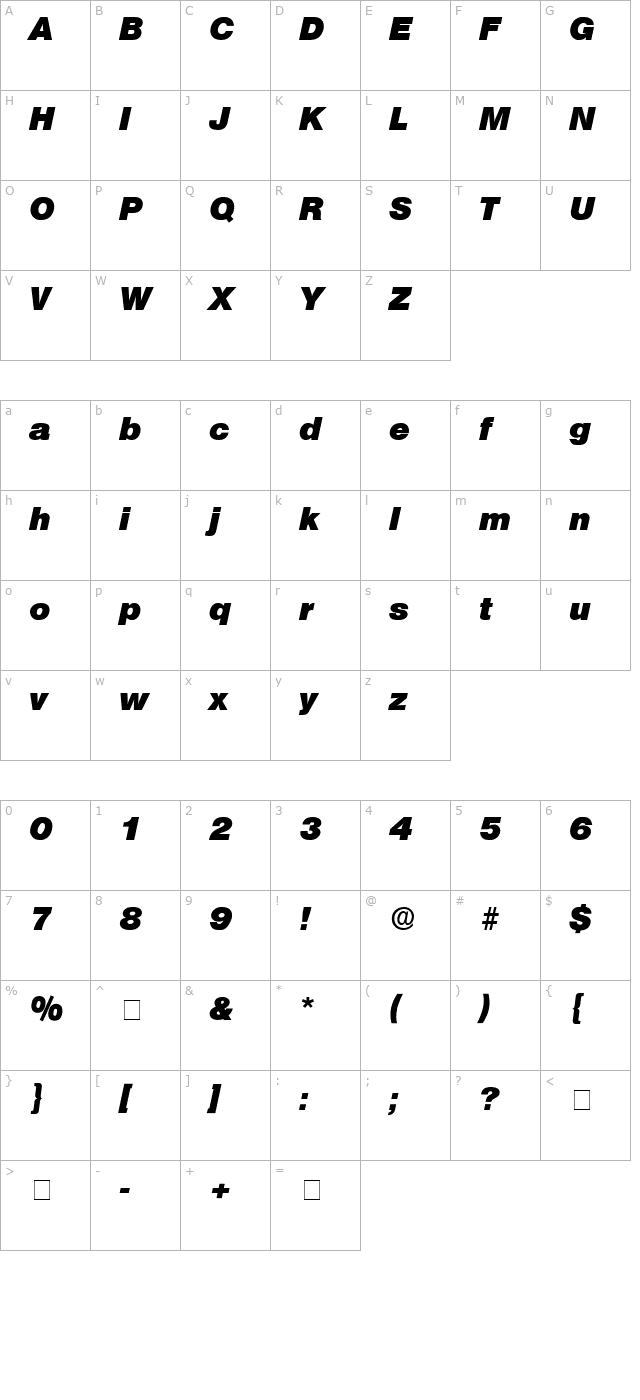 Choque Display SSi Bold Italic character map