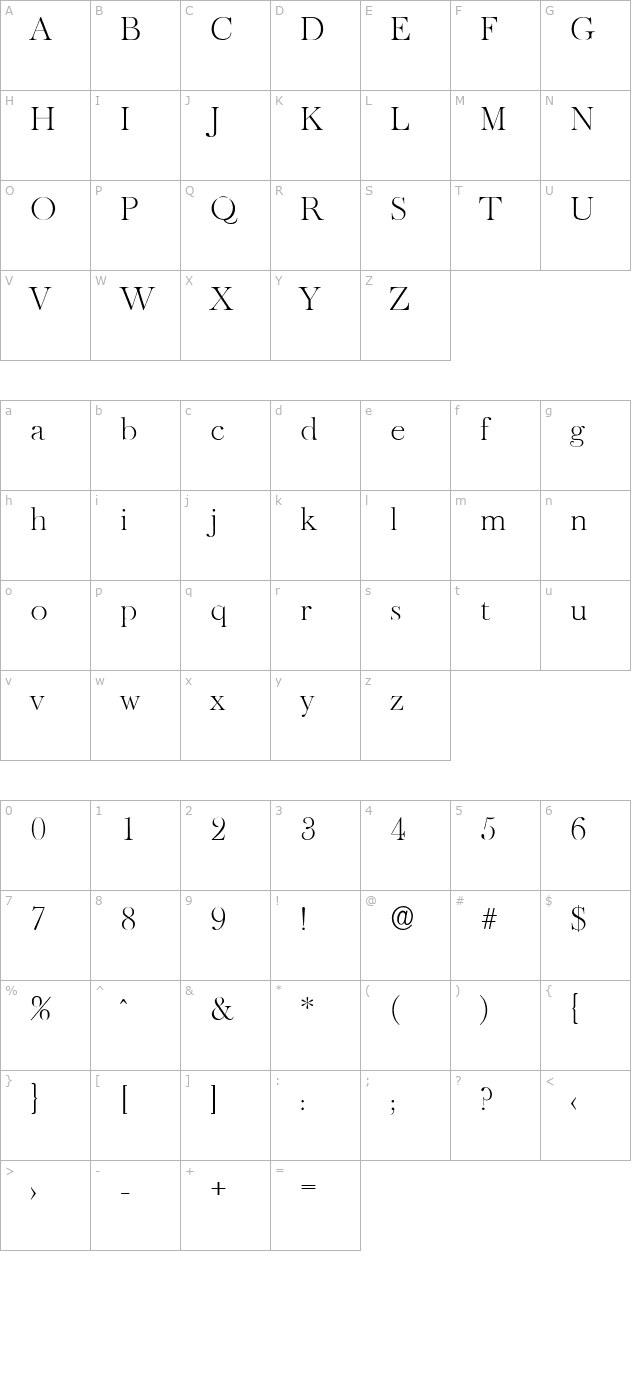 chrisbecker-extralight character map