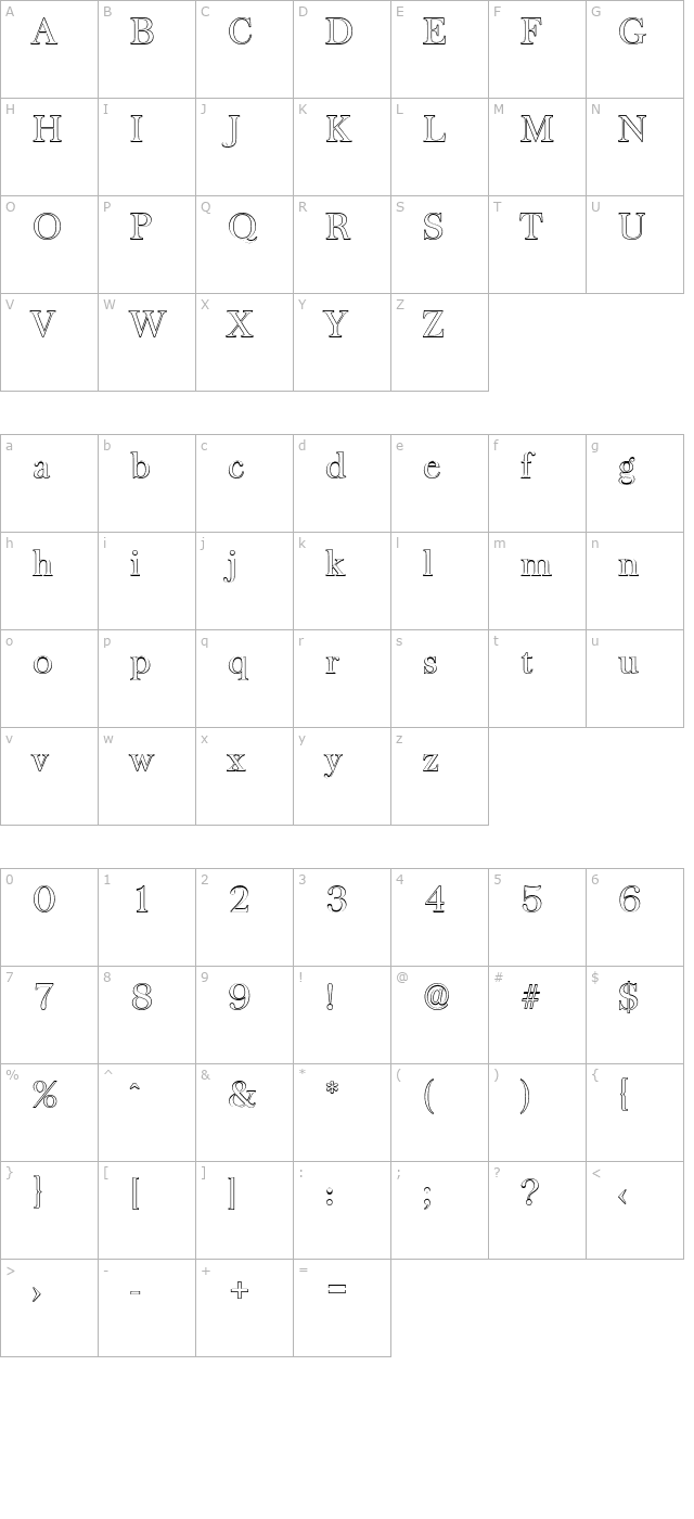 chrisbeckeroutline-light character map