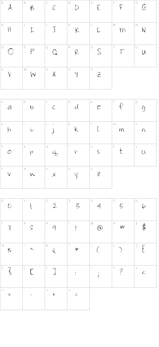 christa-regular character map