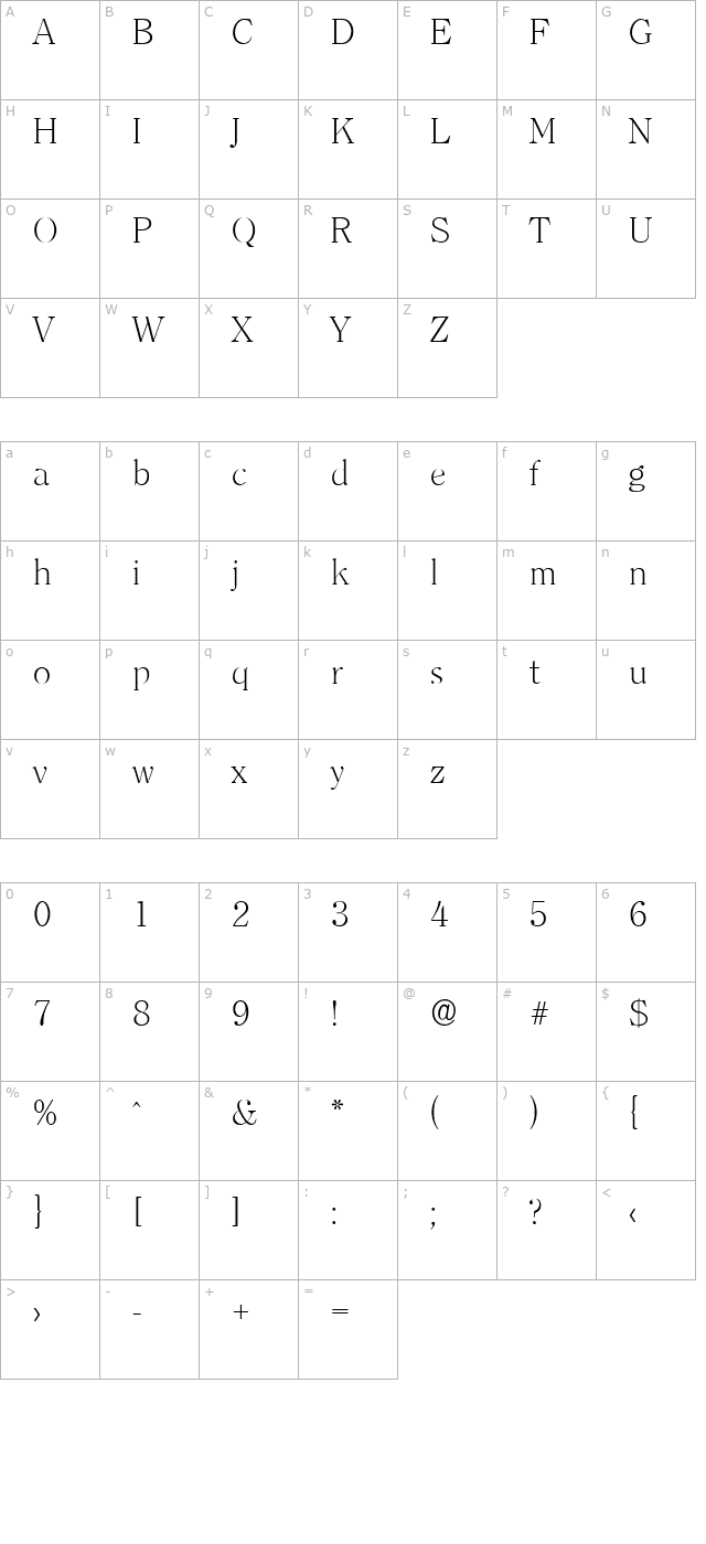 ChristianBecker-ExtraLight character map