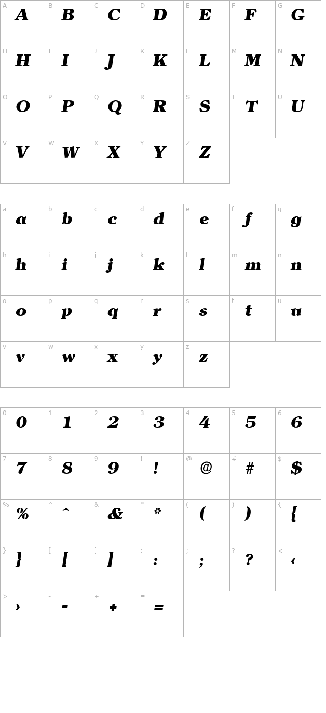 ChristianBecker-Heavy Italic character map